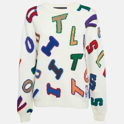 Pre-owned Louis Vuitton X Nba Letters Intarsia Knit Crewneck Sweater S In White