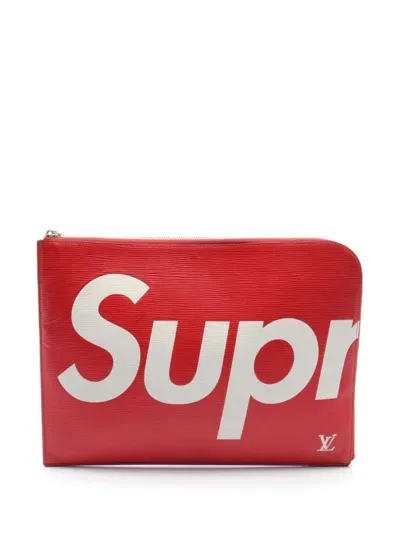 Pre-owned Louis Vuitton X Supreme 2017 Pochette Joule Gm Clutch Bag In Red