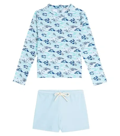 Louise Misha Kids' Agik Rashguard Top And Swim Trunks Set In Blue Pastoral Fields