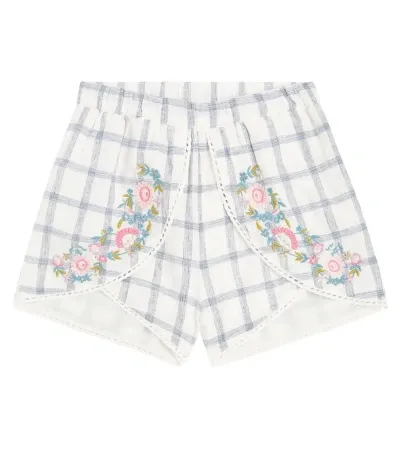 Louise Misha Kids' Asya Embroidered Checked Shorts In Blue River Checks