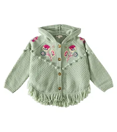 Louise Misha Kids' Clara Fringed Embroidered Cape In Green