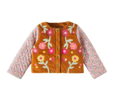 Louise Misha Kids' Floral Cotton Corduroy Jacket In Brown