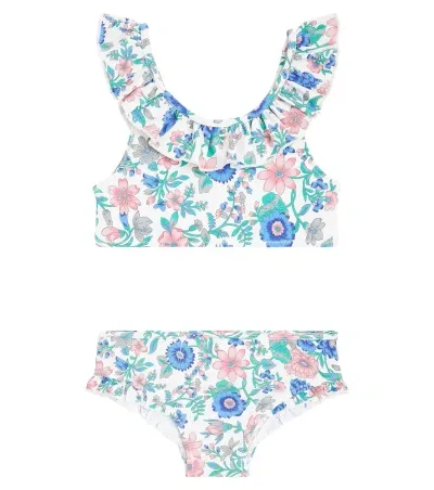 Louise Misha Kids' Primavera Ruffled Floral Bikini In Blue