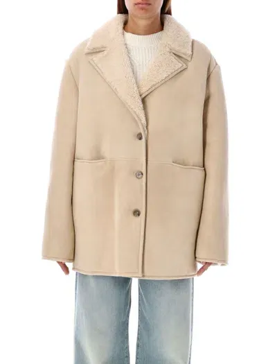 Loulou Cirebo Shearling Coat In Neutral