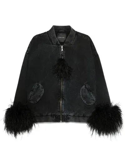 Loulou Feather-detail Denim Jacket In Black