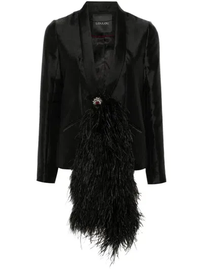 Loulou Feather-sash Blazer In Black