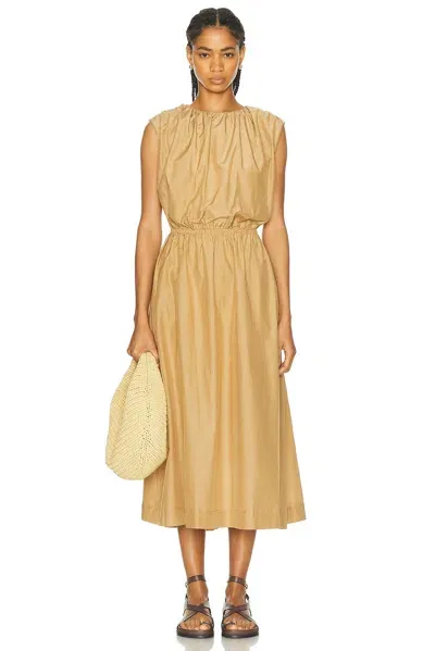 Loulou Studio Aphrodite Long Sleeveless Dress With Gathers In Dune