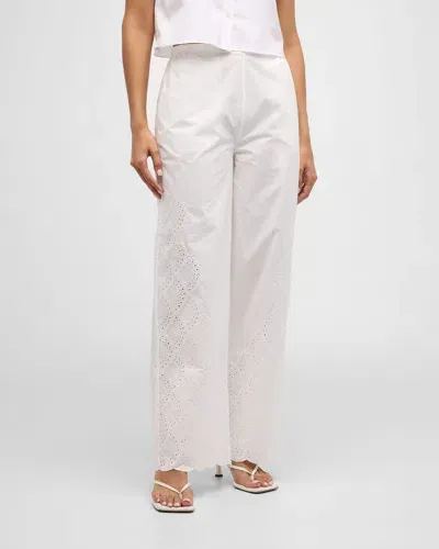 Loulou Studio Eyelet Embroidered Cotton Straight-leg Pull-on Pants In Ivory