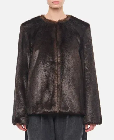 Loulou Studio Faux Fur Short Coat In Brown