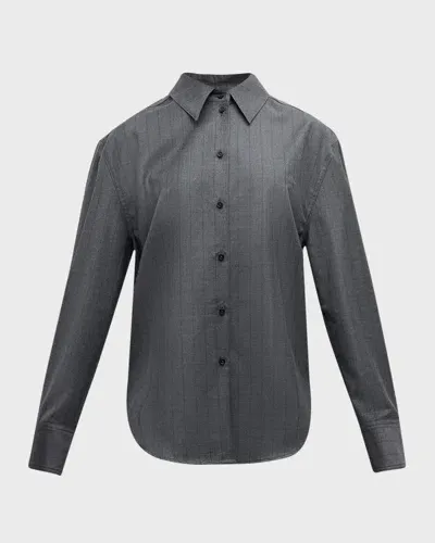 Loulou Studio Gisele Pinstripe Button-down Shirt In Greygreen