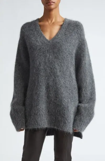 Loulou Studio Goto Oversize Alpaca Blend V-neck Sweater In Anthracite Melange