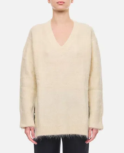 Loulou Studio Goto Oversize V Neck Alpaca Wool Sweater In White