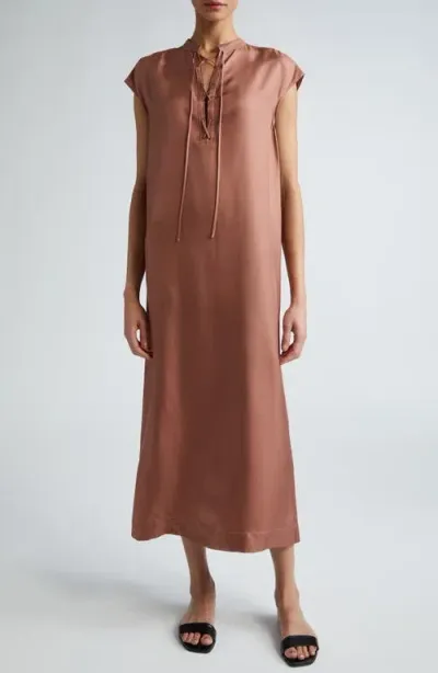 Loulou Studio Lace-up Cap Sleeve Silk Shift Dress In Dust Rose