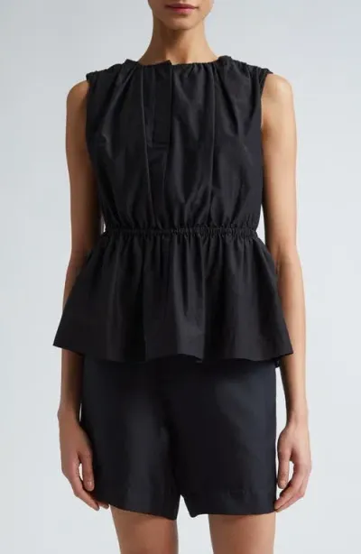 Loulou Studio Athena Sleeveless Cotton & Silk Peplum Top In Black