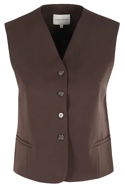 Loulou Studio Teora Wool Blend Knit Vest In Brown