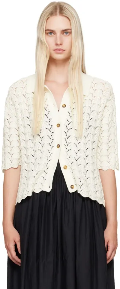 Loulou Studio Adria Short Sleeve Cardigan In White