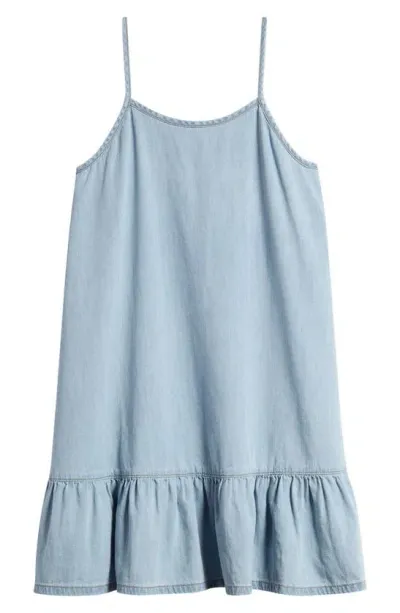 Love, Fire Kids' Ruffle Hem Chambray Dress In Light Wash