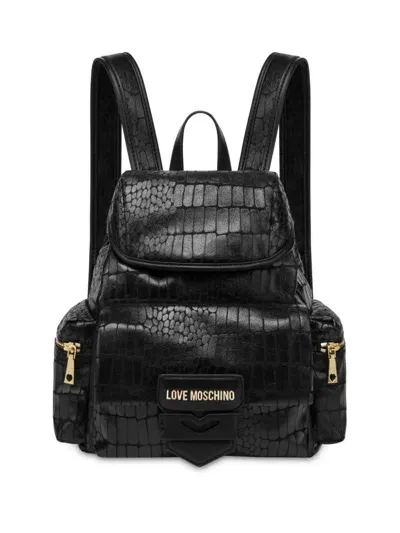 Love Moschino Crocodile-effect Backpack In Black