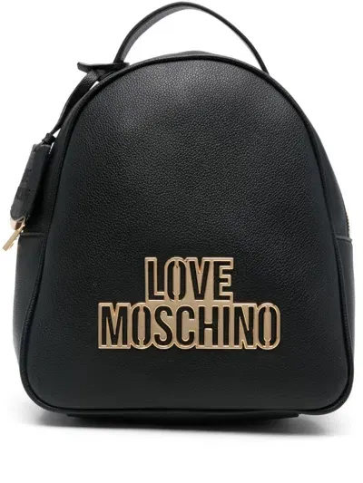 Love Moschino Logo Plaque Backpack In Black