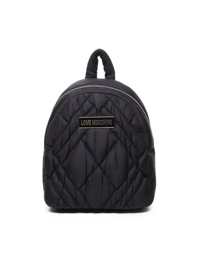 Love Moschino Logo Plaque Quilted Backpack In Black