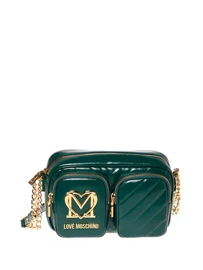 Love Moschino Logo Plaque Shoulder Bag In Green