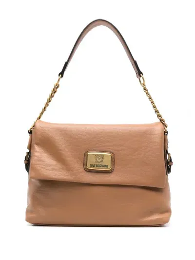 Love Moschino Logo-plaque Shoulder Bag In Neutrals