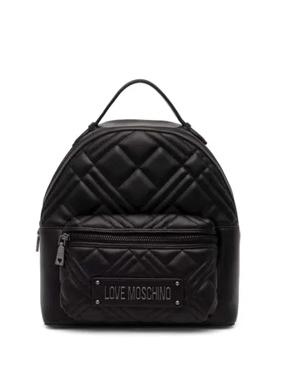 Love Moschino Quilted Logo Lettering Backpack In Black