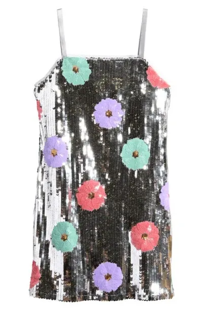 Love, Nickie Lew Kids' Floral Sequin Dress In Silver Multi