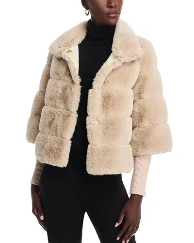 Love Token Faux Fur Jacket In Beige