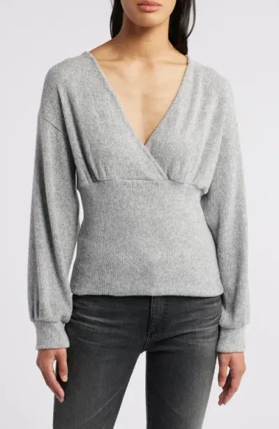 Loveappella Empire Tie Back Rib Top In Heather Gray