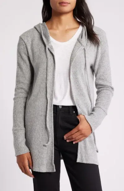 Loveappella Hooded Rib Cardigan In Heather Gray