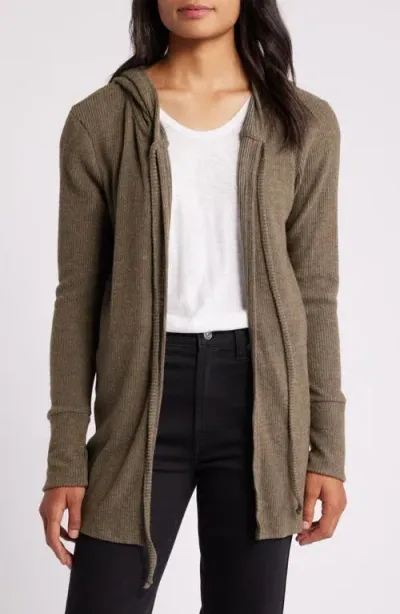 Loveappella Hooded Rib Cardigan In Olive