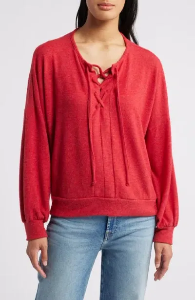 Loveappella Lace-up Knit Top In Red