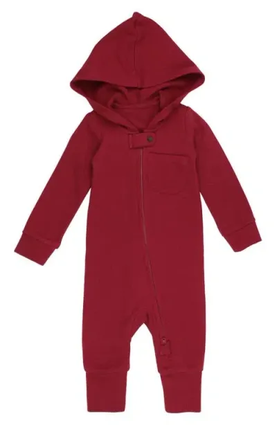 L'ovedbaby Hooded Thermal Organic Cotton Zip Footie In Crimson