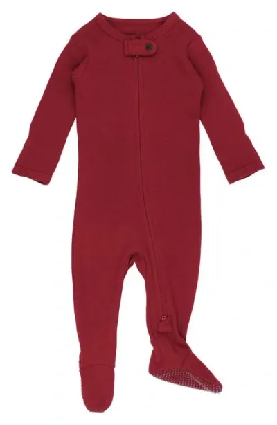 L'ovedbaby Hooded Thermal Organic Cotton Zip Footie In Crimson