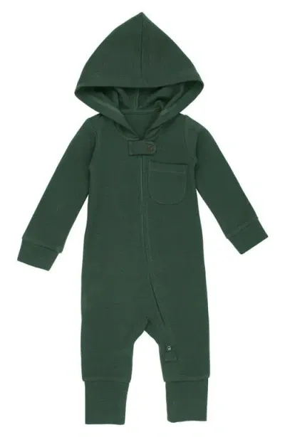 L'ovedbaby Hooded Thermal Organic Cotton Zip Footie In Evergreen