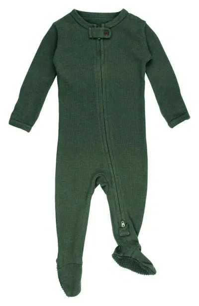 L'ovedbaby Hooded Thermal Organic Cotton Zip Footie In Evergreen