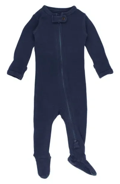 L'ovedbaby Hooded Thermal Organic Cotton Zip Footie In Midnight