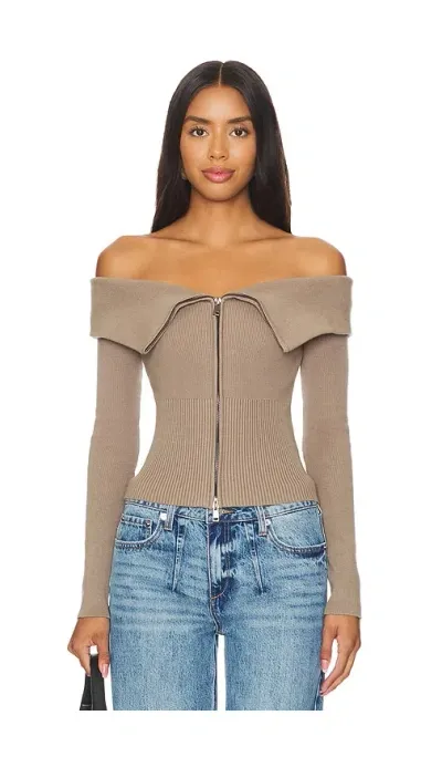 Lovers & Friends Giugno Zip Cardigan In Taupe