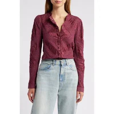 Loveshackfancy Isaline Lace Button-up Shirt In Oxblood