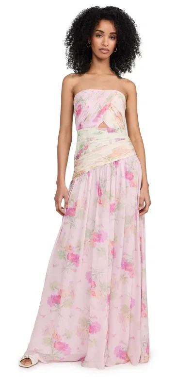 Loveshackfancy Pintil Strapless Pleated Floral Maxi Dress In Multi