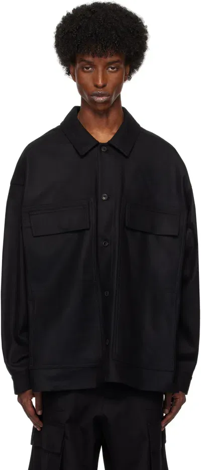 Lownn Black Flannel Wool Workwear Shirt