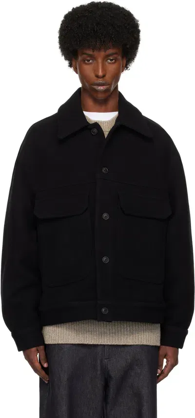 Lownn Black Wool Cashmere Workwear Jacket