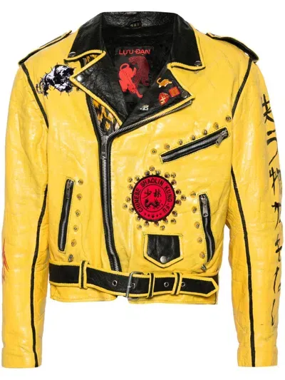 Lựu Đạn Yellow Spike-stud Leather Jacket In Gelb