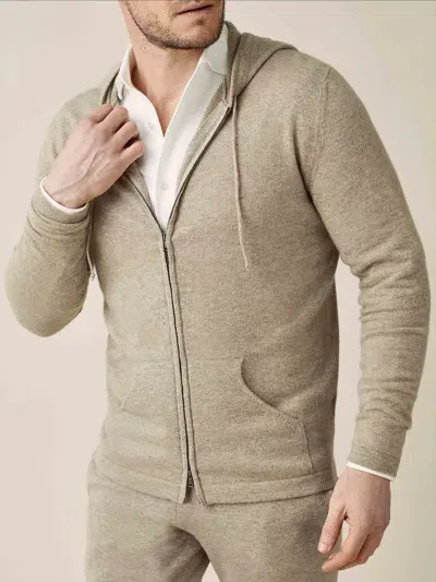 Luca Faloni Full Zip Hoodie Jumper In Camel Beige