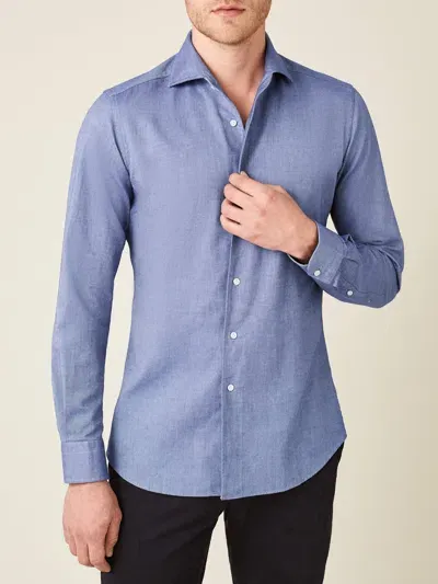 Luca Faloni Brushed Cotton Classic Shirt In Indigo