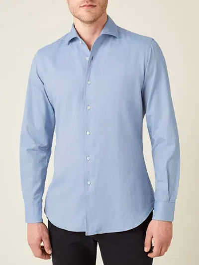 Luca Faloni Brushed Cotton Classic Shirt In Light Blue