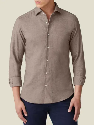 Luca Faloni Brushed Cotton Classic Shirt In Nocciola Brown