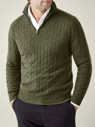 Luca Faloni Cable Knit Zip-up In Hunting Green