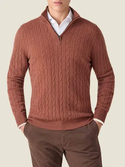 Luca Faloni Cable Knit Zip-up In Rust